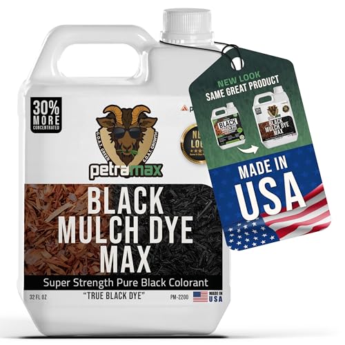 PetraTools Black Mulch Dye, 3,600 Sq Ft Coverage - Mulch Dye Black, Black Mulch for Landscaping, Black Mulch for Garden Beds, Wood Mulch Dye, Permanent Mulch Paint & Playground Bark Mulch (32 Oz)