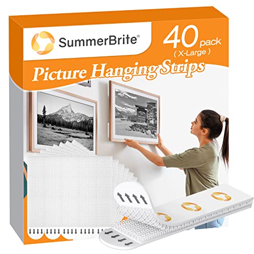 Summerbrite Picture Hanging Strips,Heavy Duty Picture Hanger Kit, Removable Damage Free,Picture Hanging Hooks,White X Large (40Pack)…