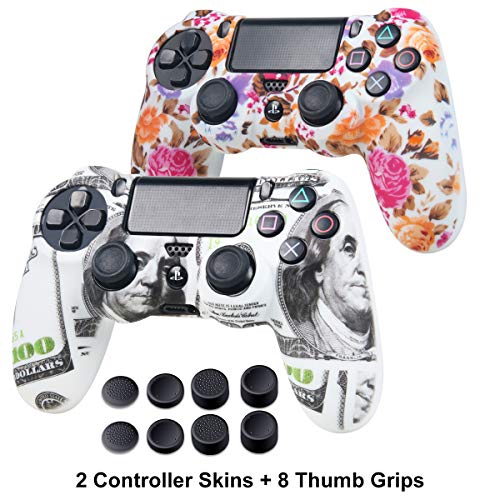 Skins for PS4 Controller - Water Transfer Printing Silicone Protector PS4 Skin - Silicone Cover Skin Case for Dualshock 4 Controller with 8 Thumb Grips - PS4 Controller Covers for Sony PS4, Slim, Pro