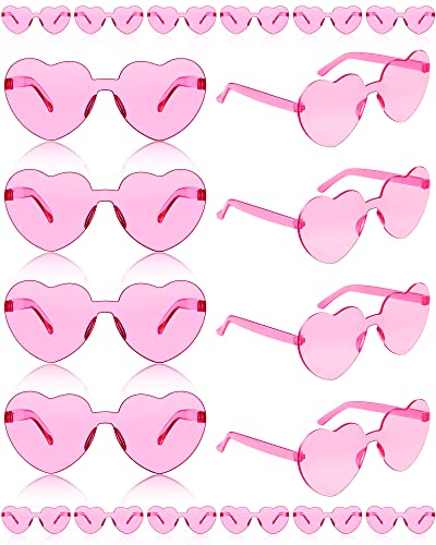 20 Pairs Heart Shaped Rimless Sunglasses Cute Candy Color Frameless Glasses Trendy Eyewear (Pink)