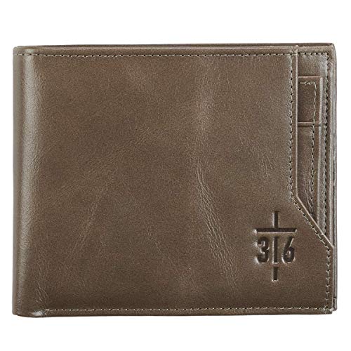 Christian Art Gifts Genuine Leather Wallet for Men | 3:16 Cross “ John 3:16 Bible Verse | Classic Taupe Leather Bifold Wallet | Christian Gifts for Men