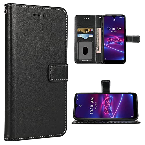 FDCWTSH Compatible with Coolpad Legacy Brisa Wallet Case Wrist Strap Lanyard Leather Flip Cover Card Holder Stand Cell Accessories Folio Phone Cases for Cool Pad CP3706AS 2020 2021 Women Men Black