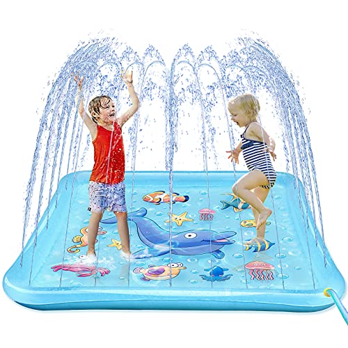 Growsland Splash Pad for Toddlers, Outdoor Sprinkler for Kids, 67' Summer Water Toys Inflatable Wading Baby Pool Fun Gifts for 3 4 5 6 7 8 9 Years Old Boy Girl Backyard Garden Lawn Outdoor Games