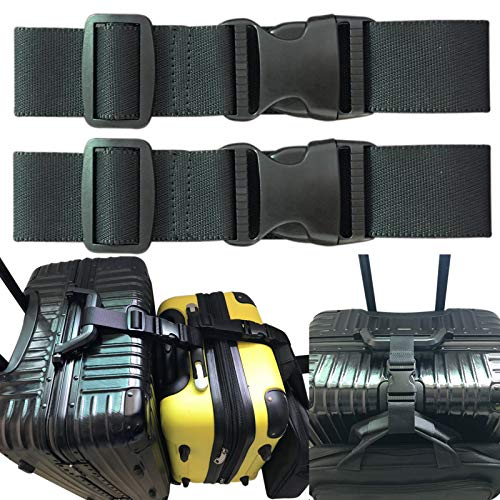 2pcs Two Add a Bag Luggage Set Strap Travel Luggage Suitcase Adjustable Belt Travel Accessories Travel Attachment - Connect Your 3 luggages Black