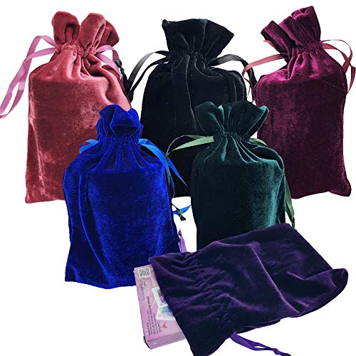 GiftExpress Velvet Tarot Rune Bag Bundle of 6: Moss Green, Royal Blue, Purple, Wine, Ross, Black 6' x 9' - Velvet Bag for Christmas Gifts Jewel, Watch and Small Items.