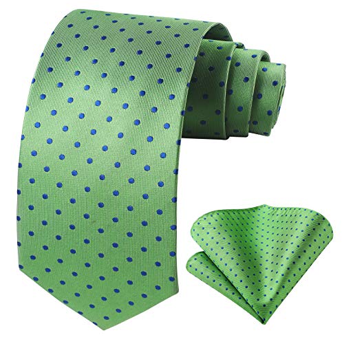 HISDERN Mens Green Necktie and Pocket Square Set Woven Cool Silk Tie Handkerchief for Men Business Work