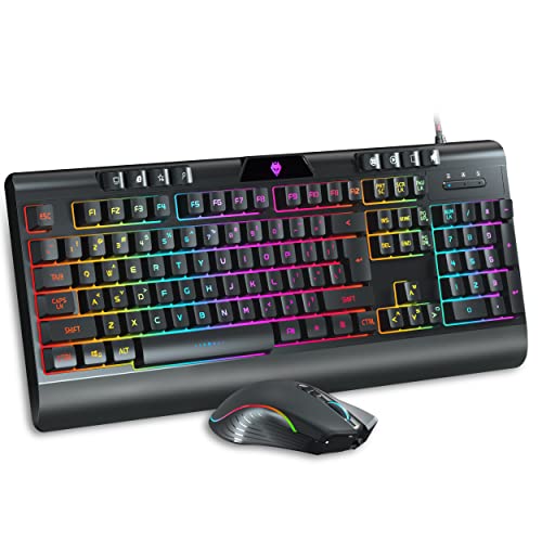 qmhaonan Wired Gaming Keyboard and Mouse Combo, Backlit Computer Keyboard and RGB Gaming Mouse 7200 DPI for PC/Computer/Laptop