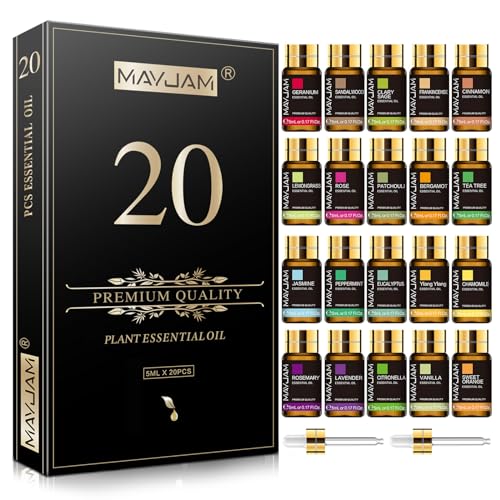 MAYJAM Tea Tree 20 Pcs Pure Essential Oil Gift Set, for Diffuser, Humidifiers, Skin Care, Massage, Fragrance Oil Scent for DIY Candle and Soap Making, Gift for Friend (5ML)