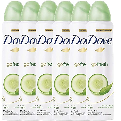 Dove Anti-Perspirant Deodorant Spray, Cucumber & Green Tea, Dry 48 Hour Protection 150 Ml (Pack of 6)