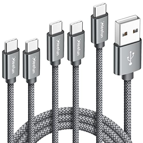 CLEEFUN USB C Cable, USB to USB C Cable Braided, [5 Pack, 3/3/6/6/10 ft] Type C Charger Fast Charging Cable for iPhone 15 Pro Max/Pro/Plus, for Samsung Galaxy S24 S23 S22 S21 S20 Ultra S10, Moto,Pixel