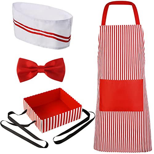 SATINIOR 4 Pcs Adult Waiter Costume Kits Hot Dog Soda Jerk Movie Night Waiter Cosplay Costume 50s Carnivals Circus Party(Red and White Stripe)