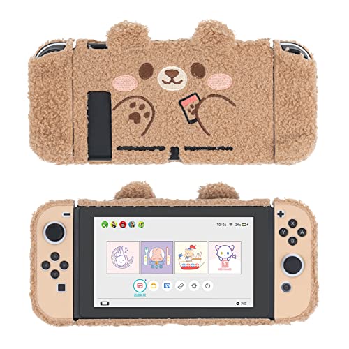 GeekShare Cute Plush Protective Case Cover Compatible with Nintendo Switch - Shock-Absorption and Anti-Scratch - Plush Bear (for Switch 2017)