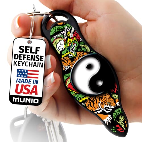 MUNIO Original Self Defense Keychain Kit - Self Protection Personal Safety Essentials, Portable Defense Kubotan, Legal for Airplane Carry - TSA Approved - Made in USA (Dragon Tiger)