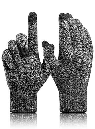 TRENDOUX Mens Gloves, Running Touch Screen Glove Women Texting Fingers Driving Anti-Slip Grip Elastic Cuff Thermal Lining - Knit Soft Material - Warmest Hands Cold Weather - Black Gray - XL