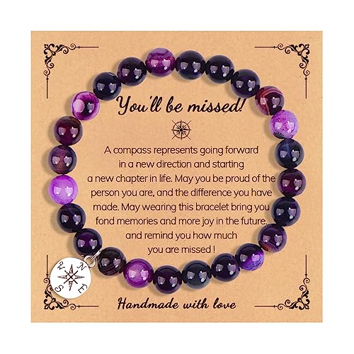 xuzhiyuan Natural Stone Compass Bracelet You Will Be Missed Farewell Going Away Goodbye Gifts Retirement Gifts for Friends Coworker Manager Boss Teacher Employee-Purple