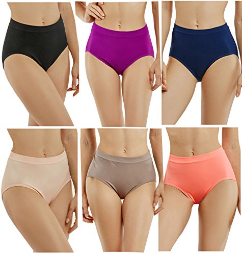 Gilbins Women Seamless Stretch Boy Shorts Panties Various Styles (Pack of 6) (Seamless Brief Solid)