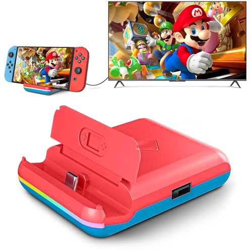 TV Docking Station for Nintendo Switch/Switch OLED Series, 1080P/2K/4K HDMI TV Adapter, Foldable Switch Charging Dock for Nintendo with High Speed USB 3.0 Ports and Type C Port (Red+Blue)