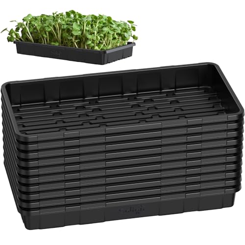 SOLIGT Extra Thick Heavy Duty 10 Pack 1020 Seed Starting Trays - Microgreens Growing Trays Seedling Plant Germination Starter Tray Transplant Fodder Flats, No Holes, No Leakage, Reusable…