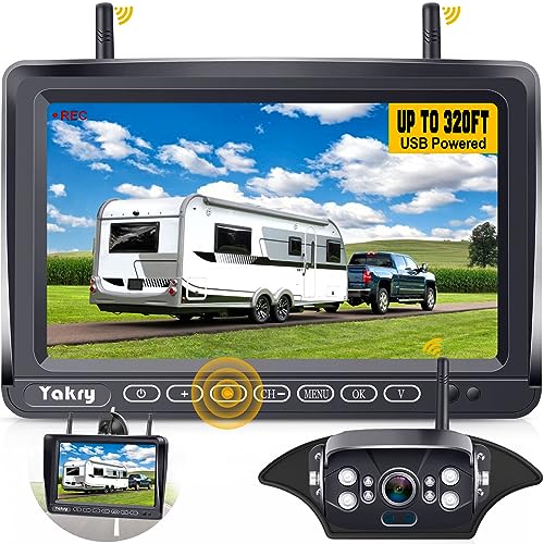 RV Backup Camera Wireless Plug and Play: Pre-Wired for Furrion System Recording Wide View Rear View Camera Clear Night Vision HD 1080P 7'' Touch Key Monitor for Trailer Camper Motorhome Yakry Y27-N