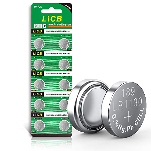 LiCB 10 Pack LR1130 AG10 Battery 1.5V Long-Lasting Alkaline Button Cell Batteries