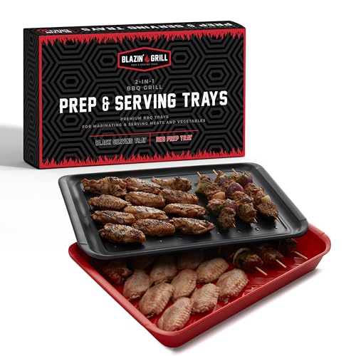 BLAZIN' GRILL Prep & Serving Trays | Set of 2 Stackable, Melamine Trays | Serving Tray & Marinating Tray | Serving Platter for Plating Food & BBQ Prep Tub for Marinating Meats | Grill Accessories |