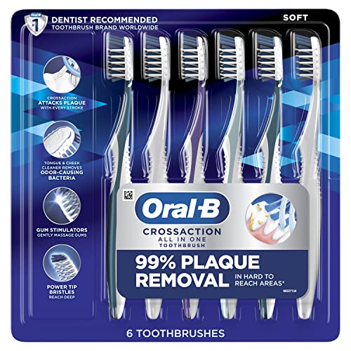 Oral-B CrossAction All In One Soft Toothbrushes, Deep Plaque Removal, 6 Count, (Pack of 1)