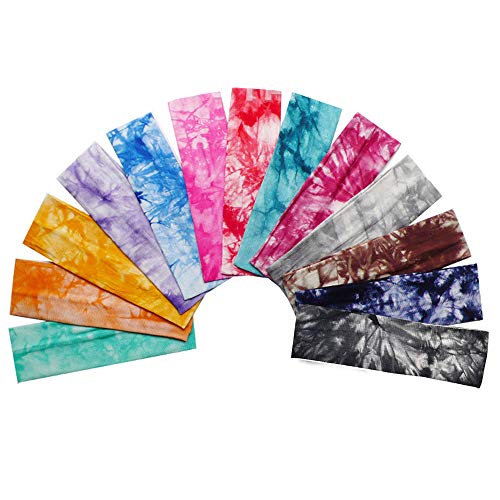 Mydio 13 Pack Cotton Tie Dye Headbands Stretch Elastic Headbands,Yoga Hairband for Girl and Teens,Assorted Colors