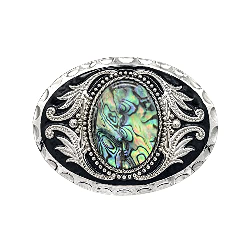 YOQUCOL Vintage American Western Cowboy Abalone Shell Pattern Stone Belt Buckle for Men