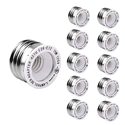 JACKYLED UL Listed E26 to E12 Adapter, Medium E26 E27 to Candelabra E12 Base Bulb Converter, 10 Pack