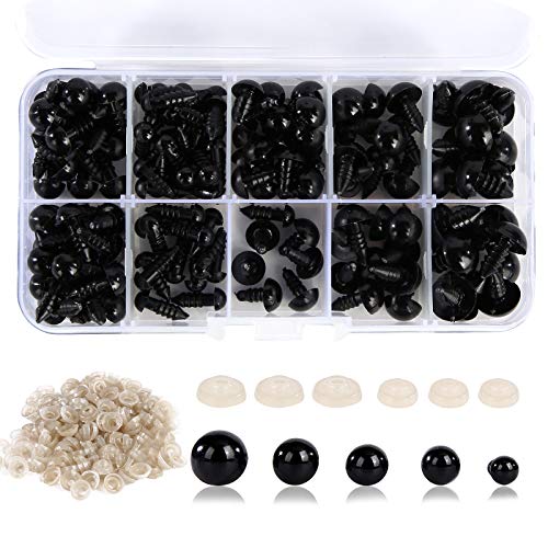 Vanblue Safety Eyes 300Pcs 6-12 mm Plastic Safety Eyes Craft Eyes with Washers for Amigurumi Stuffed Animal Crochet Projects Teddy Bear Puppet Toys DIY Crafts Making