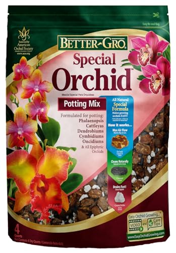 Better-Gro Special Orchid Mix - Premium Grade Orchid Bark Potting Mix for Potting, Repotting, Enhanced Drainage, Air Flow & Root Ventilation, Ideal for Phalaenopsis, Cattleyas, Dendrobiums - 4 Quarts