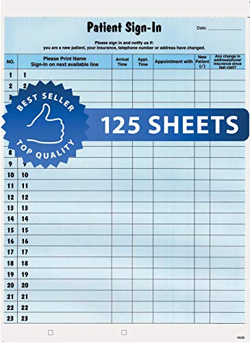 Tabbies Patient Sign-In Label Forms, 8-1/2' x 11' Form, Blue, 23 Labels/Sheet, 125 Sheets/Pack, Confidentially Sign In Your Patients, Also Provides a Daily Patient Log (14531)