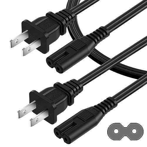 AC Power Cord 10FT(2 Pack), 2 Prong TV Power Cord, Power Supply Cable Replacement for Xbox One S, Xbox One X, Xbox Series X, PS3, PS4, PS5, Compatible for Printer, Monitor, Sound Bar, Game Console