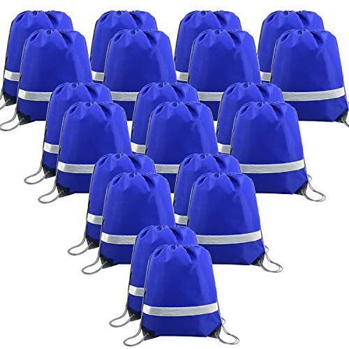 BeeGreen 20 Pieces Royal Blue Drawstring Backpacks Bags Bulk, String Bags Reflective Cinch Sack, DIY Blank Drawstring Bags for Women and Men