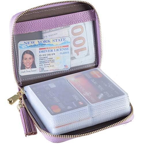 Easyoulife Womens Credit Card Holder Wallet Zip Leather Card Case RFID Blocking (Light Purple)