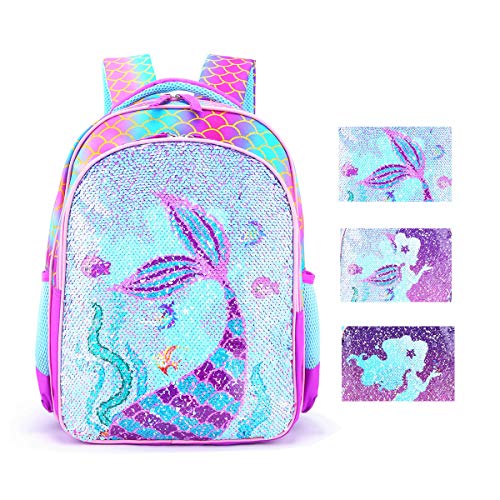 Usnyabni THE Crafts Reversible Sequin School Backpack Lightweight Little Kid Book Bag for Preschool Kindergarten Elementary(15', Mermaid)