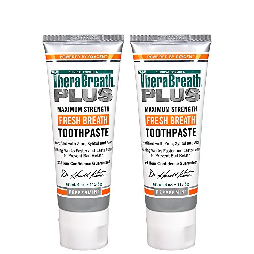 TheraBreath Plus Fresh Breath Maximum Strength 24-Hour Toothpaste with Zinc, Xylitol and Aloe, 4 Ounce (Pack of 2)