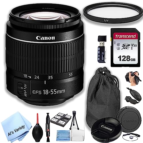 Canon EF-S 18-55mm f/3.5-5.6 III Lens (White Box)+128GB Memory + UV Filter +Lens Pouch +Grip + More (18pc Kit) (Renewed)