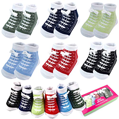 Fly love 6 Pairs Baby Cotton Sneaker Newborn Ankle Sock Toddler Crew Walkers Bootie Infant Slippers Socks