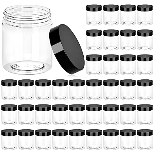 36 Pack 8 OZ(240ML) Plastic Jars Round Clear Cosmetic Container Jars with Lids, Eternal Moment Plastic Slime Jars for Lotion, Cream, Ointments, Makeup, Eye shadow, Samples, Pot, Travel Storage