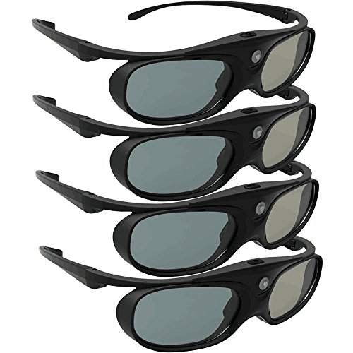 DLP Link 3D Glasses, ELEPHAS 144Hz Rechargeable Active Shutter Eyewear for Most DLP-Link 3D Projectors- Acer, ViewSonic, BenQ Vivitek, Optoma, Panasonic, Dell, Viewsonic (4 Pack)