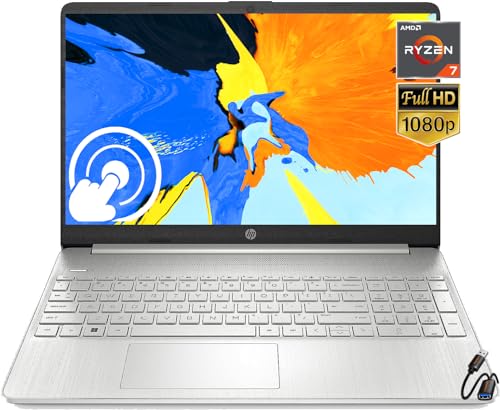 HP 15 Business Laptop - 15.6' FHD 1080P Touch Screen - AMD Ryzen 7 5700U - Fingerprint - w/1-year Free Microsoft 365 - Win 11 Home - w/HDMI Cable (16GB RAM | 512B PCIe SSD)