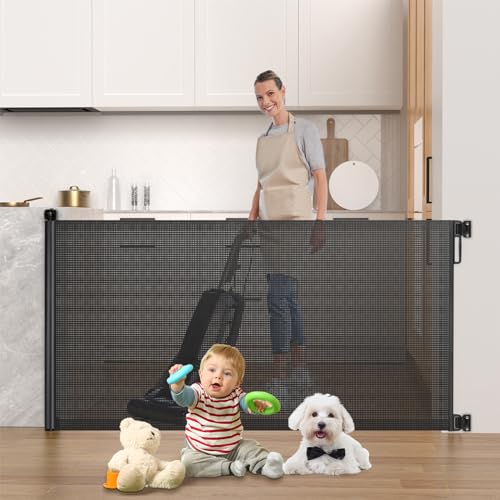 HAMOPY Retractable Baby Gate, 33' Tall, Extends up to 72' Baby Gates Extra Wide, Mesh Gates for Kids or Pets with Alarm, Durable Child Safety Gate for Doorways, Hallways, Stairs, Indoor/Outdoor(Black)