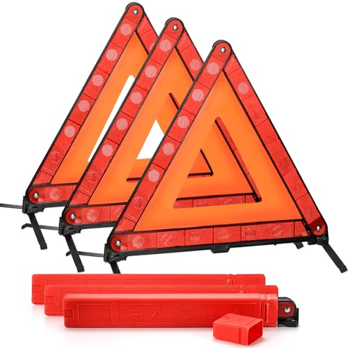 Fasmov 3 Pack Triangle Warning Frame Triangle Emergency Warning Triangle Reflector Safety Triangle Kit, Emergency Triangle for Vehicles, Car Road Reflective Kit