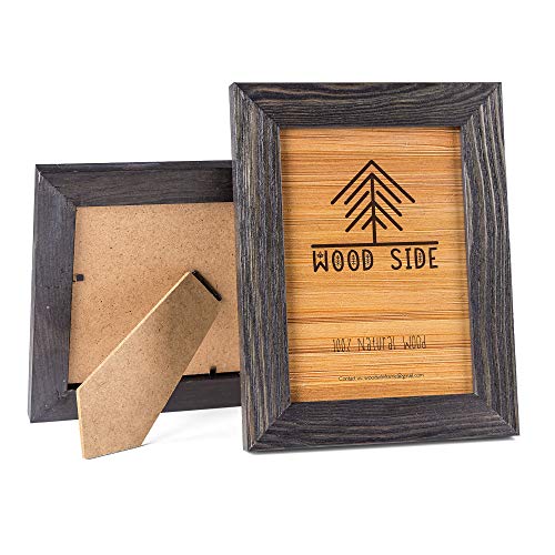 Rustic Wooden Picture Frame 5x7 Inch - Set of 2-100% Natural Eco Distressed Wood - Real Glass - Made for Wall and Table Top Display - Dark Grey