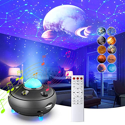 Star Projector, Galaxy Projector Night Light with 12 Constellations and 10 Planets Galaxy Light Projector with Bluetooth Music Speaker & Voice and Timer 10 Color LED Starry Projector for Kids Adults