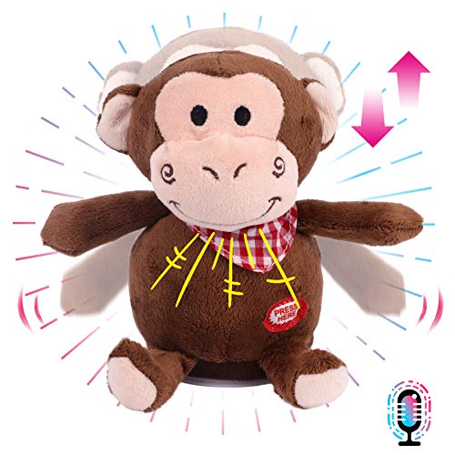 Hopearl Talking Monkey Repeats What You Say Nodding Electric Interactive Animated Toy Speaking Plush Buddy Birthday Festival for Toddlers, 6.5''