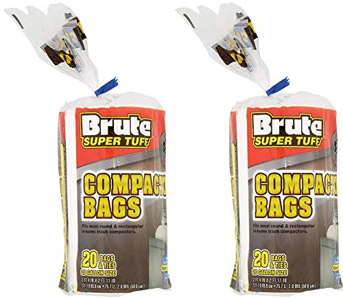 (2 Pack) Brute Super Tuff Heavy Duty 20 Gallon Size Compactor/kitchen Bags - White