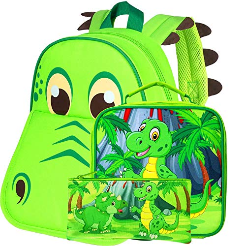 gxtvo Toddler Backpack for Boys, Dinosaur Kids Preschool Bookbag and Lunch Box, 12' Cute Cartoon Animal Schoolbag