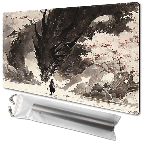 MTG Playmat Size 24x14in Free Storage Bags Non-Slip Backing, Ideal for Card Game Enthusiasts TCG Playmat Mouse Pad,Shadow Dragon (No Deck)